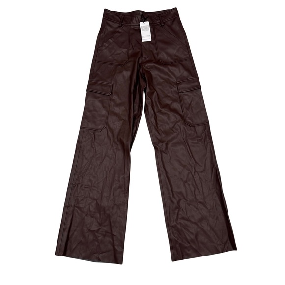 NWT $398 OSCAR The Collection Faux Leather Cargo Pants UK 12 US 8 Chestnut Brown - Picture 2 of 9